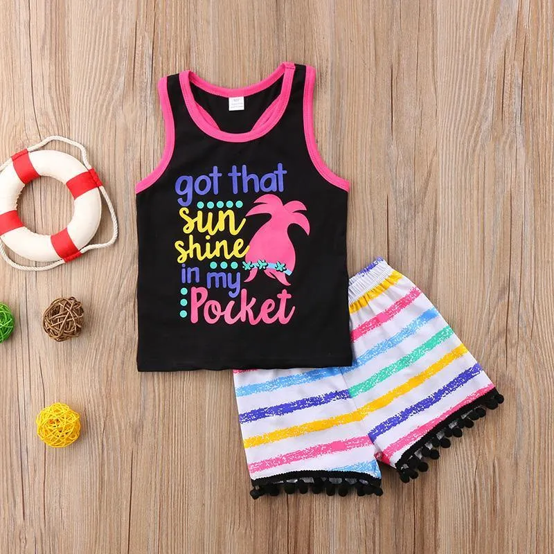 2-piece Letter Pattern Vest & Shorts for Toddler Girl