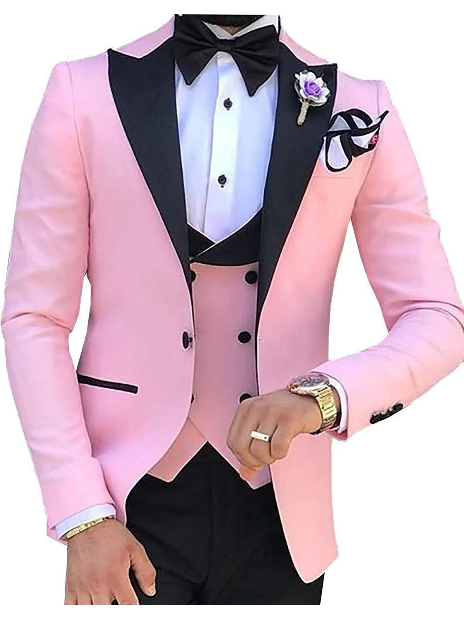 3 Piece Black Peak Lapel Single Breasted Men Suit