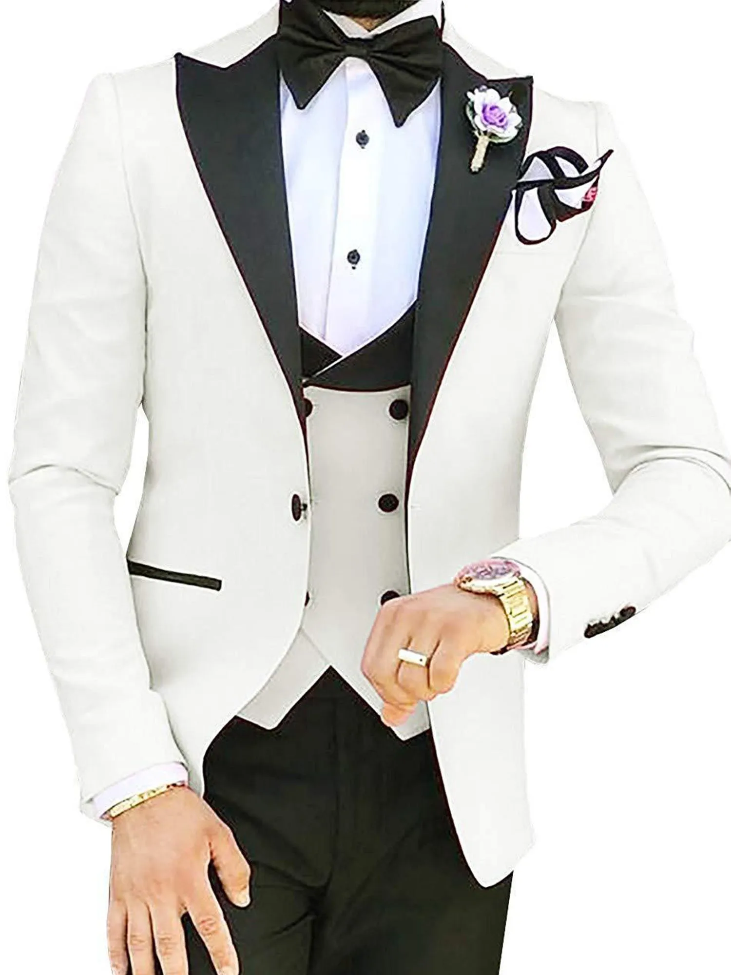 3 Piece Black Peak Lapel Single Breasted Men Suit