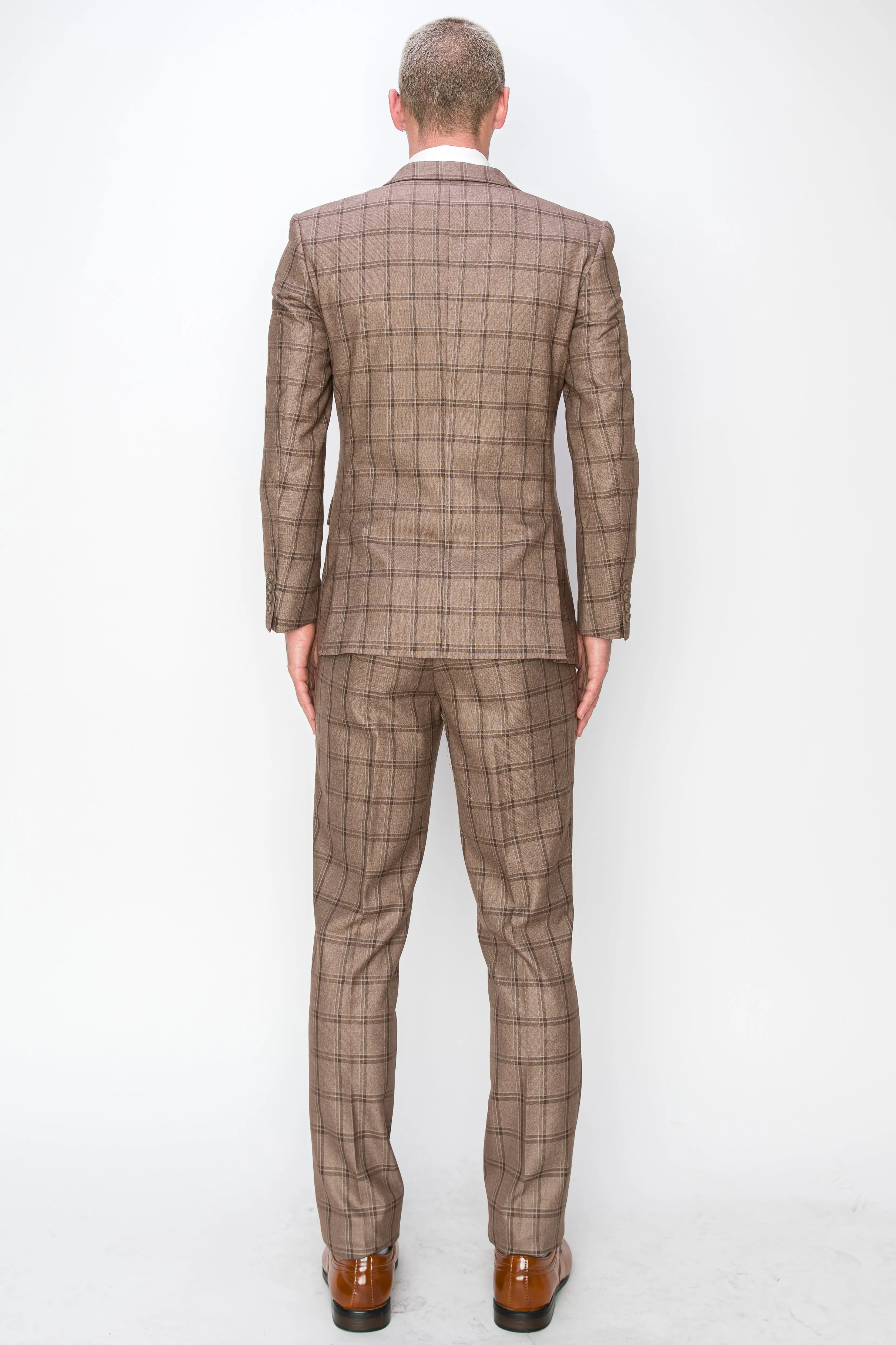 3 Piece Plaid Suit - Brown (072712)