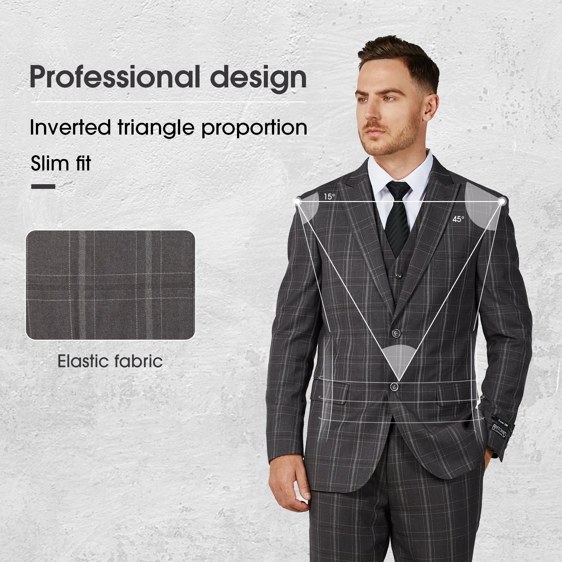 3 Piece Plaid Suit - Indigo Blue (150205)