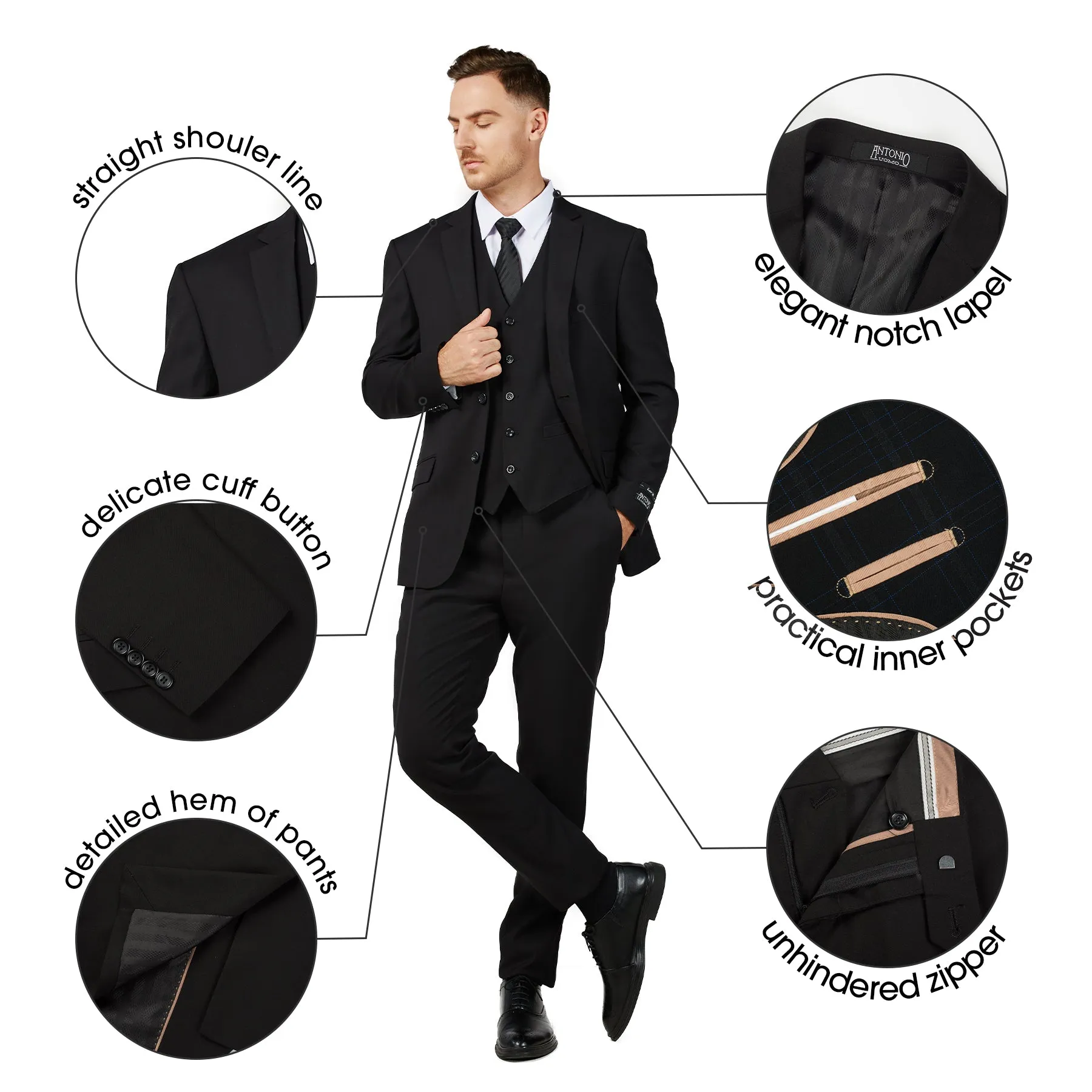 3 Piece Slim Fit Suit - Black (874501S)