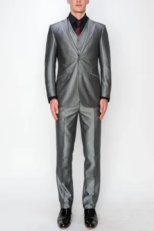 3 Piece Textured Suit - Shiny Grey (188906)