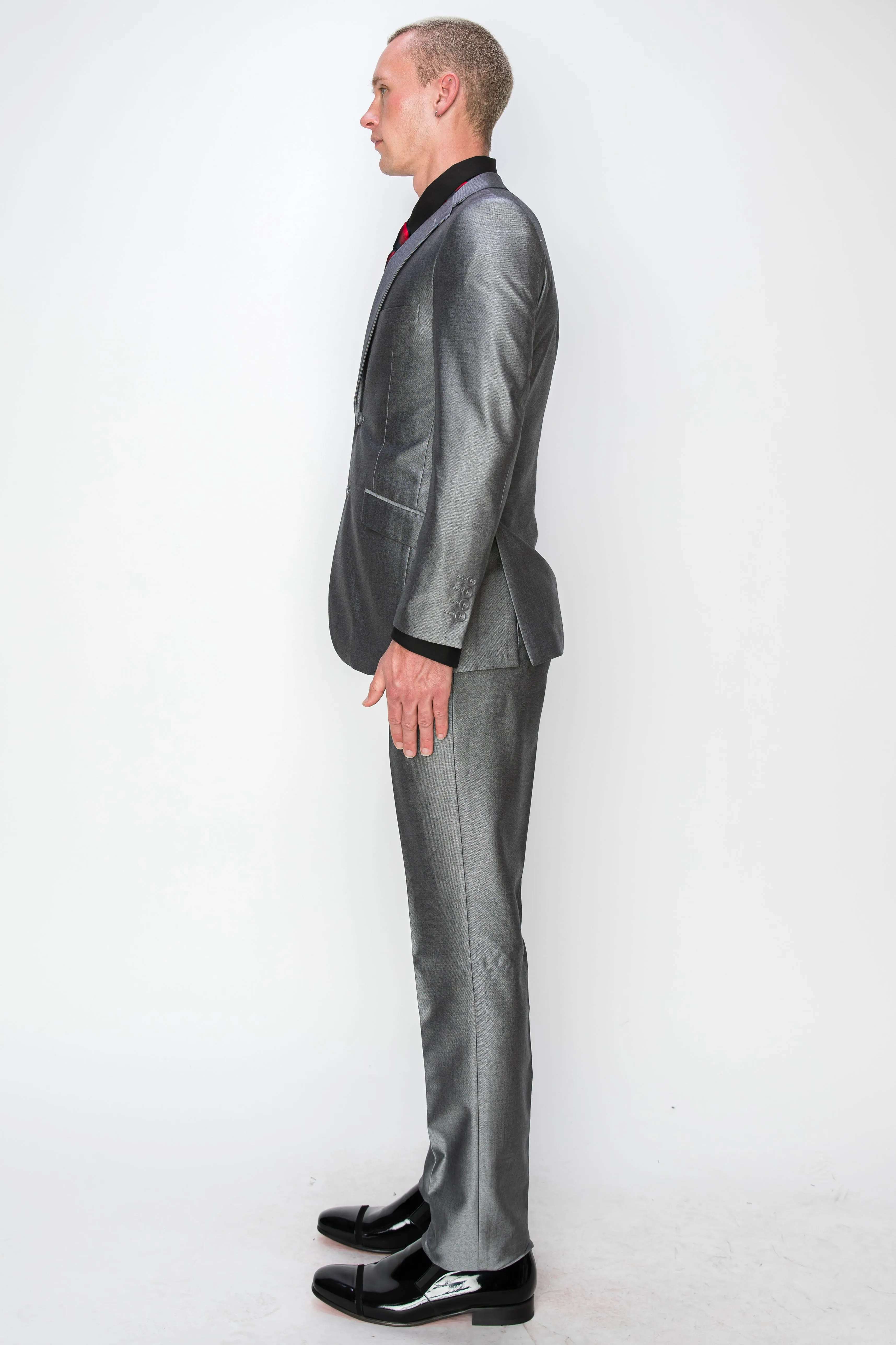 3 Piece Textured Suit - Shiny Grey (188906)