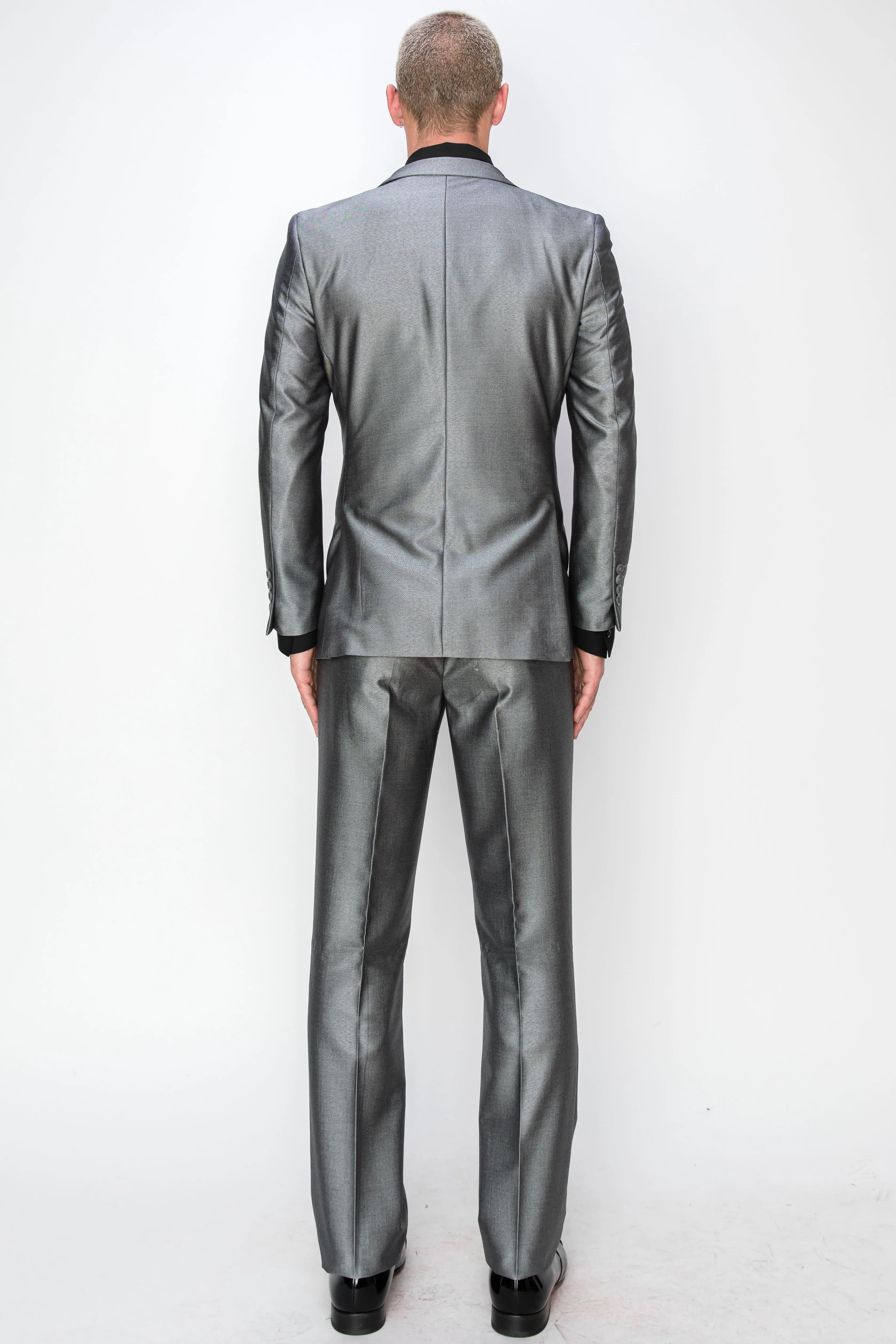 3 Piece Textured Suit - Shiny Grey (188906)