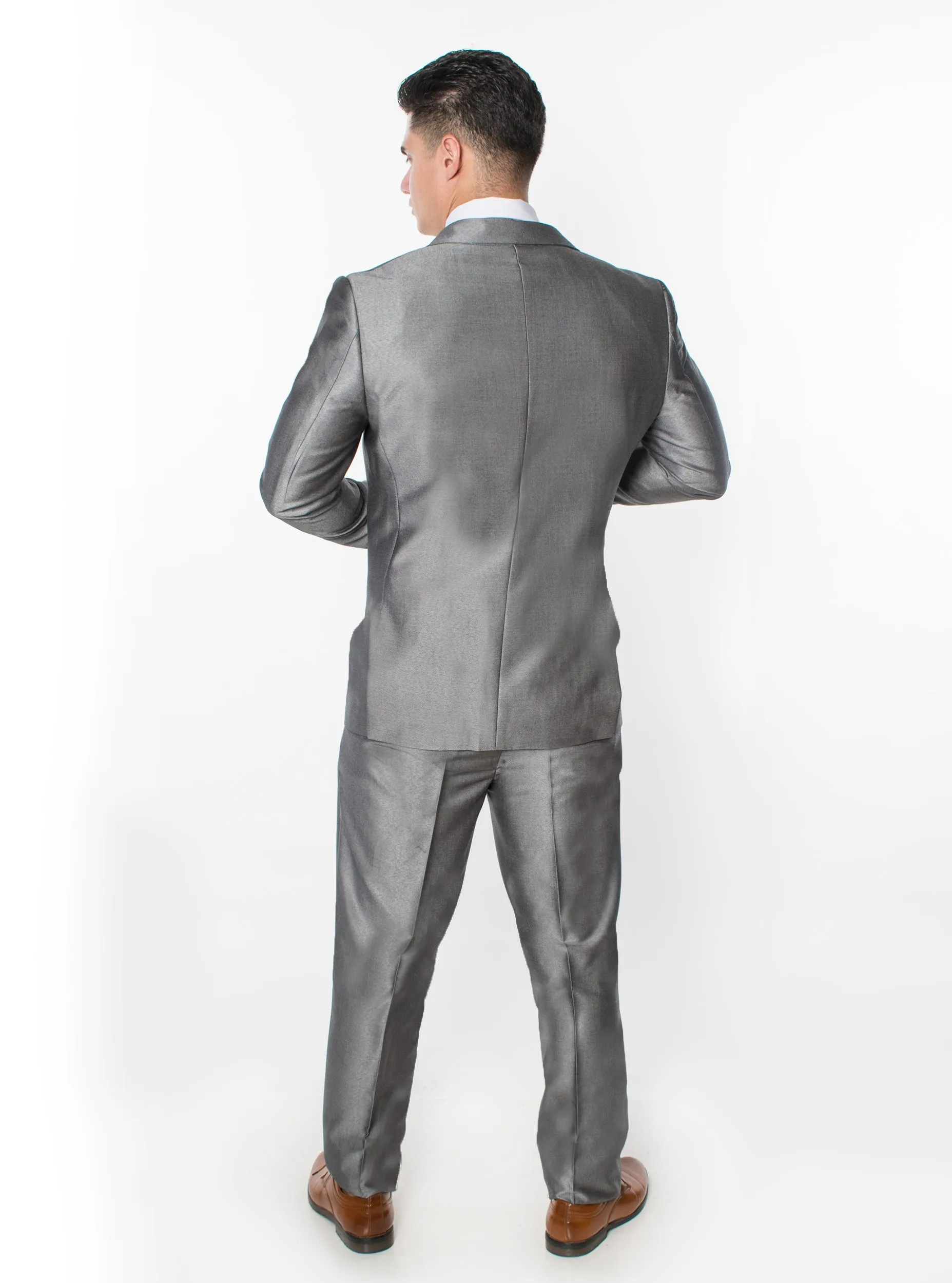 3 Piece Textured Suit - Shiny Grey (188906)