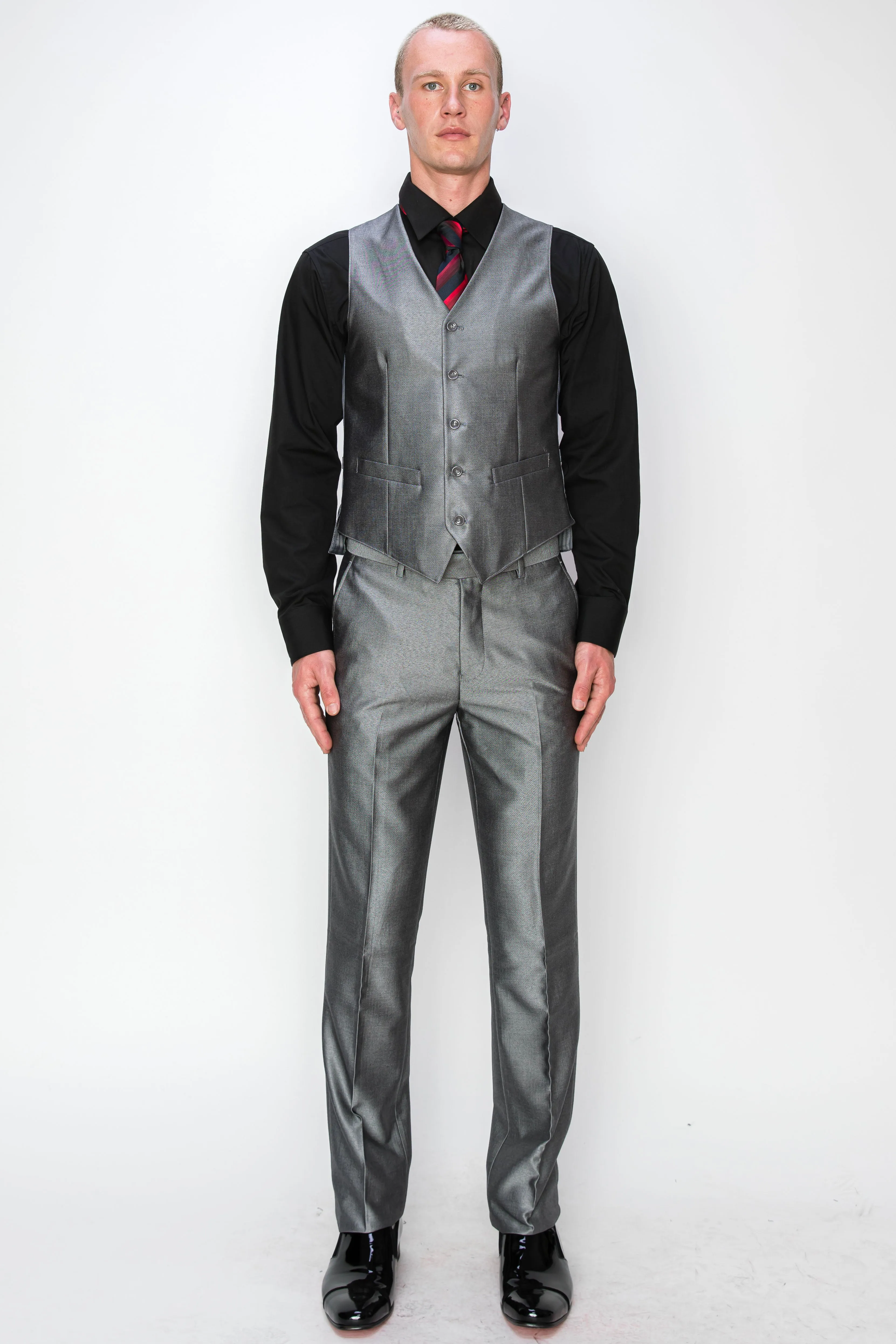 3 Piece Textured Suit - Shiny Grey (188906)