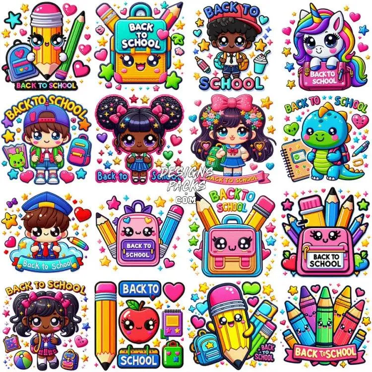 30 Back to School Kids Designs Bundle PNG