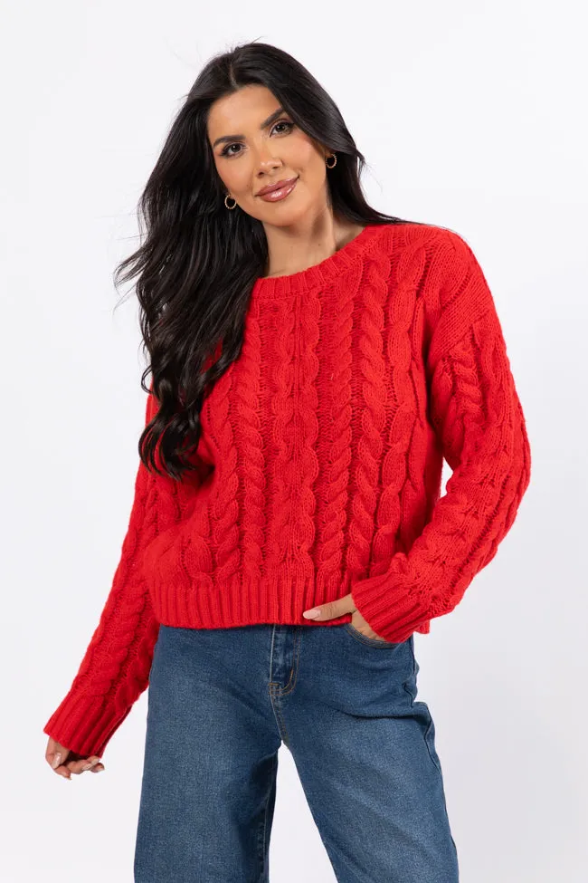 A Cozy Place Red Cable Knit Crew Neck Sweater