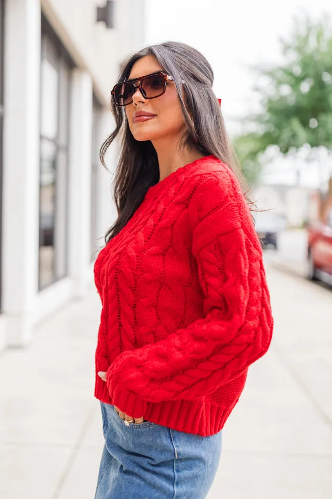 A Cozy Place Red Cable Knit Crew Neck Sweater