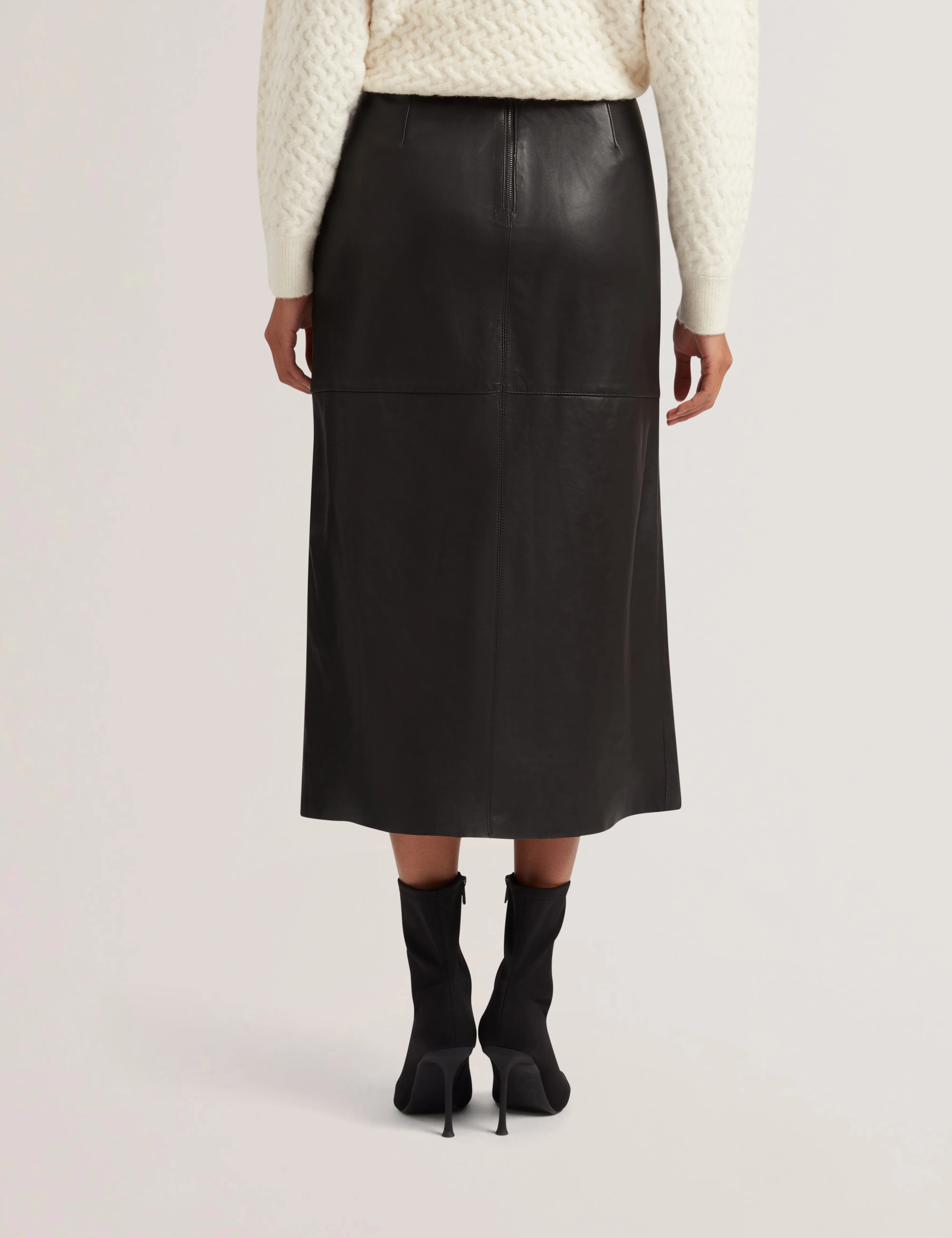 Aoto Leather Midi Skirt With Centre Front Black