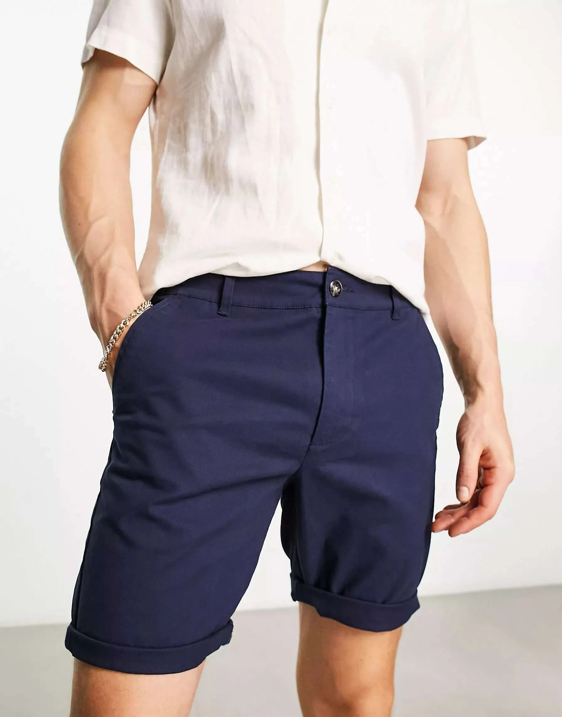 ASOS Mid Length Skinny Chino Shorts in Navy