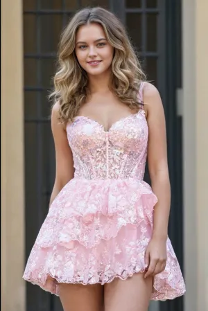 Beautiful Pearl Pink See-through Layers Homecoming Dresses