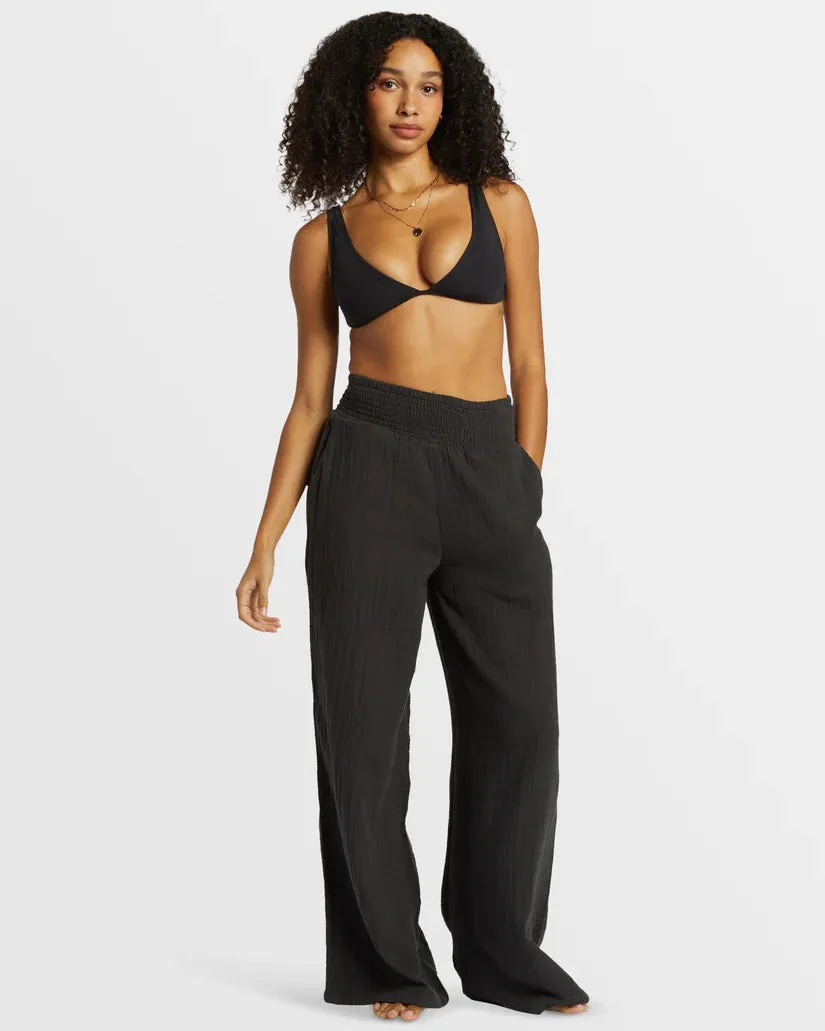 BILLABONG NEW WAVES GAUZE WIDE LEG WOMENS BEACH PANT - BLACK