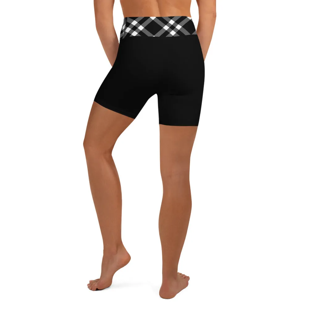 Black and White Gingham Yoga Shorts