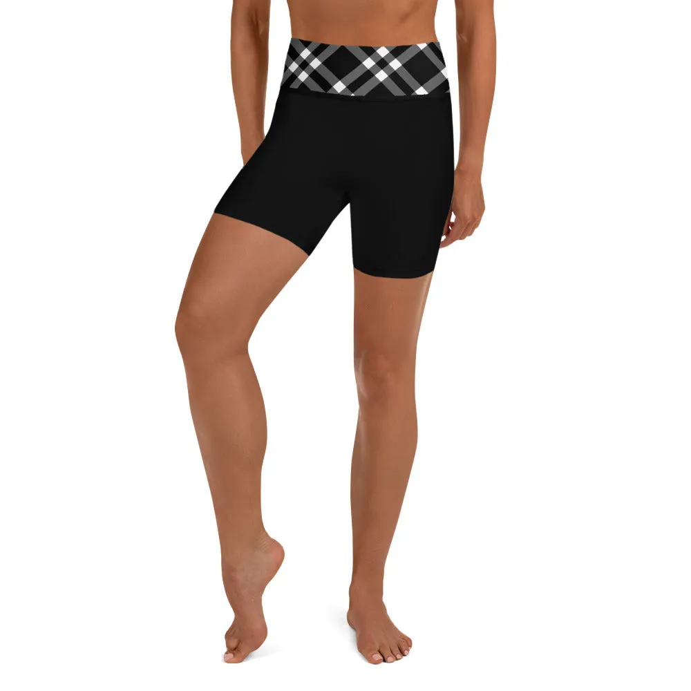 Black and White Gingham Yoga Shorts