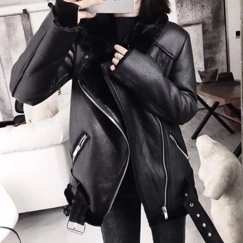 Black Friday Sales Winter Coats Women Thick Faux Leather Fur Sheepskin Coat Female Fur Leather Jacket Aviator Jacket Casaco Feminino