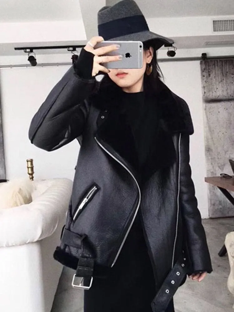 Black Friday Sales Winter Coats Women Thick Faux Leather Fur Sheepskin Coat Female Fur Leather Jacket Aviator Jacket Casaco Feminino