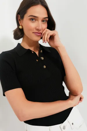 Black Olivia Rib Knit Polo