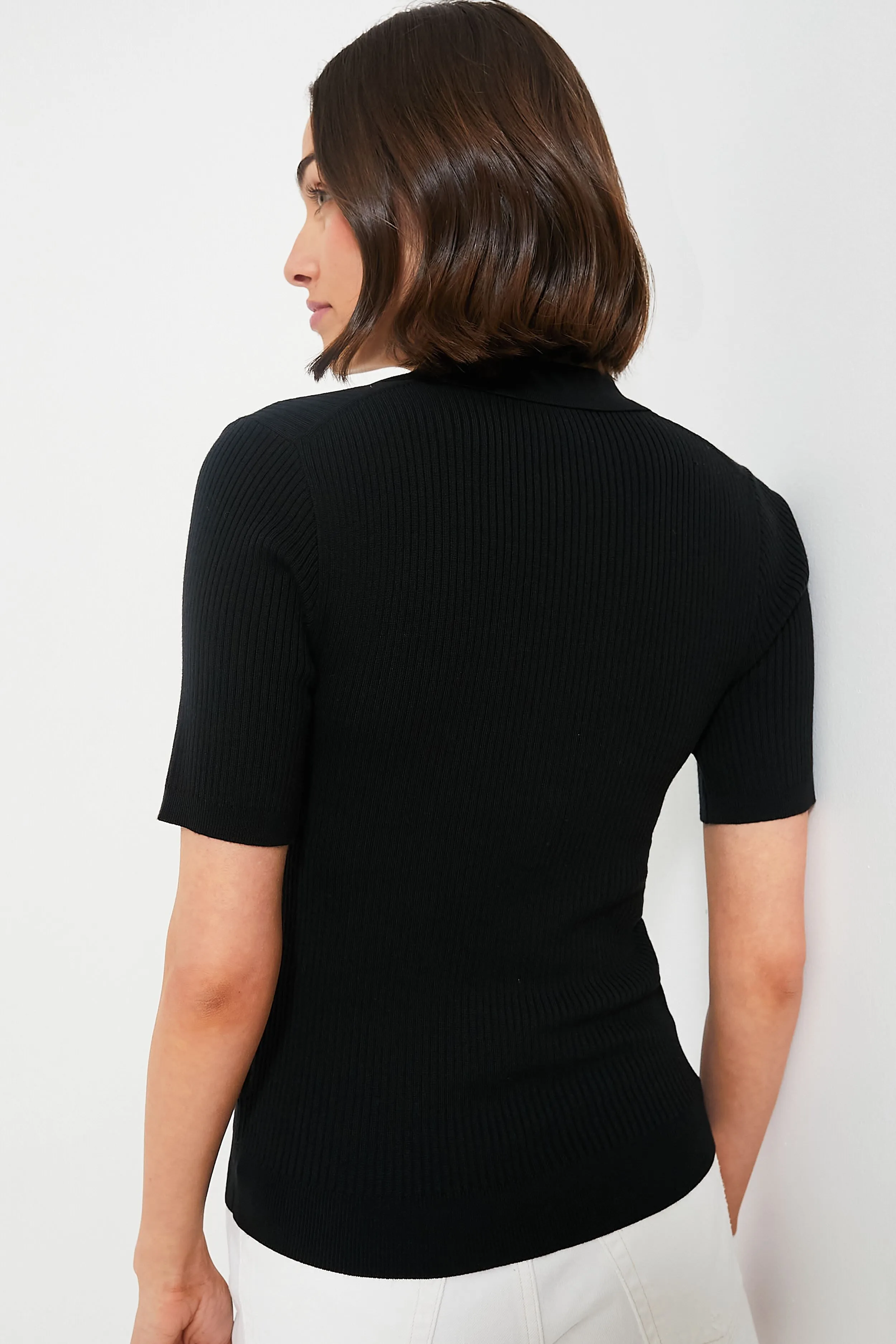 Black Olivia Rib Knit Polo