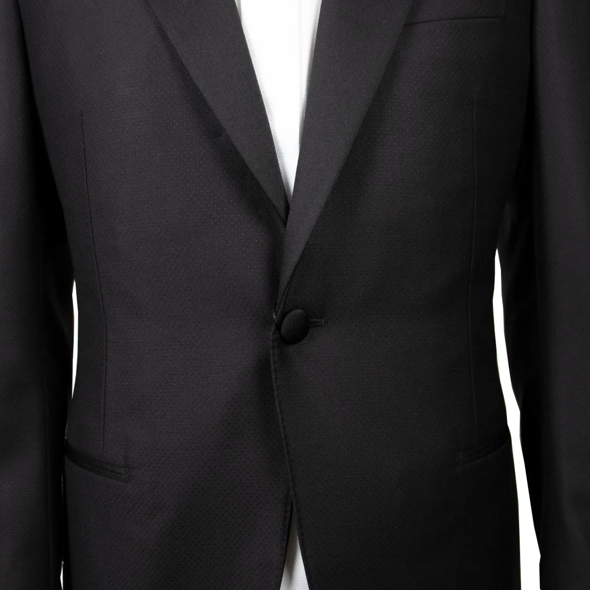 Black Pin Dot Drago Wool Tuxedo Suit