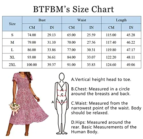 BTFBM Women Casual Summer Short Ruffles Tiered Sleeve Smocked Midi Dresses Bohemian Floral V Neck Wedding Guest Long Dresses(Floral Wine Red,X-Large)