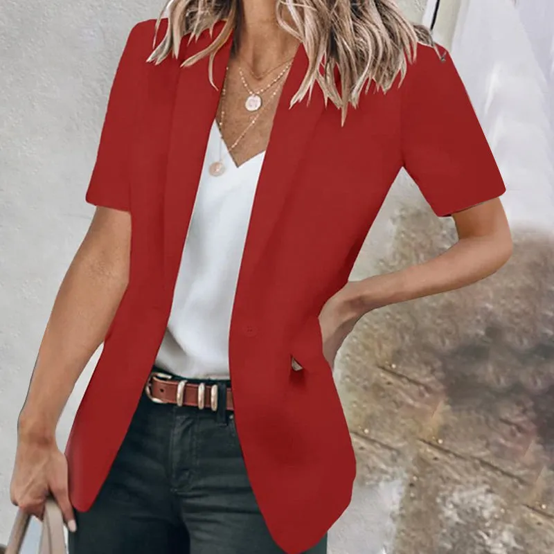 Casual Lapel Short Sleeve Plain Blazer