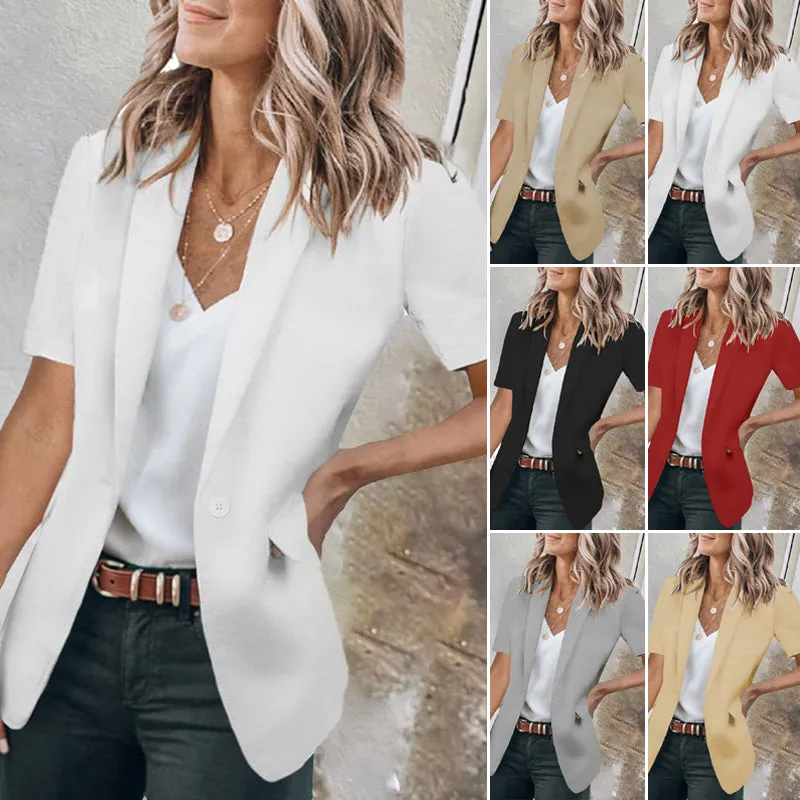 Casual Lapel Short Sleeve Plain Blazer