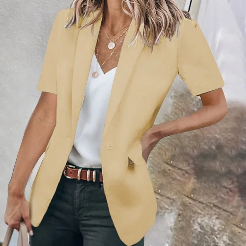 Casual Lapel Short Sleeve Plain Blazer