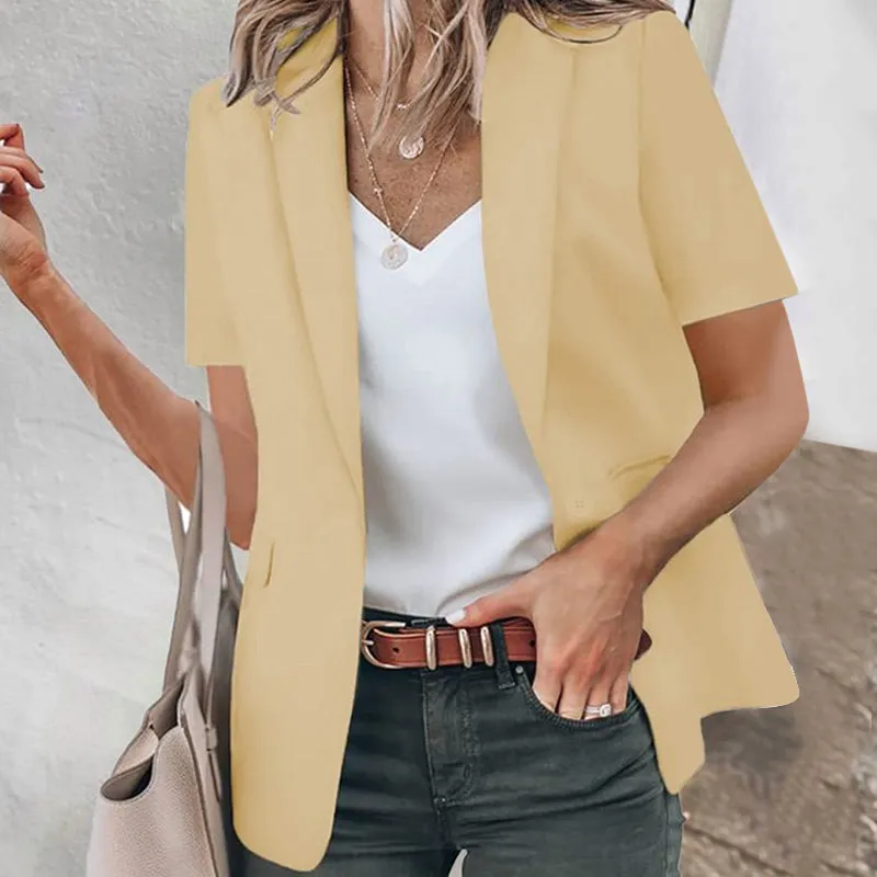 Casual Lapel Short Sleeve Plain Blazer