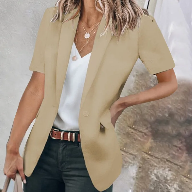 Casual Lapel Short Sleeve Plain Blazer