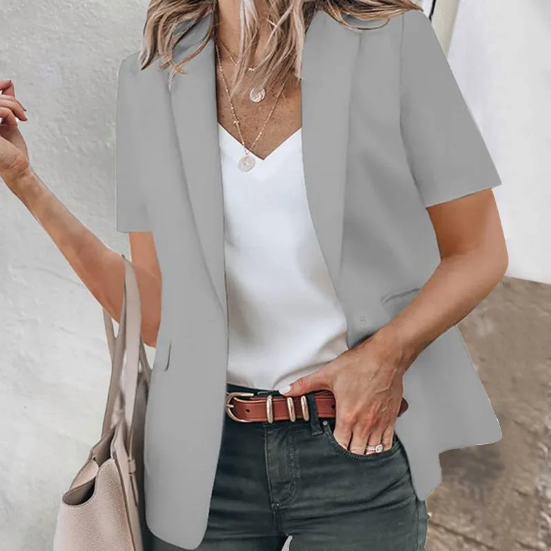 Casual Lapel Short Sleeve Plain Blazer