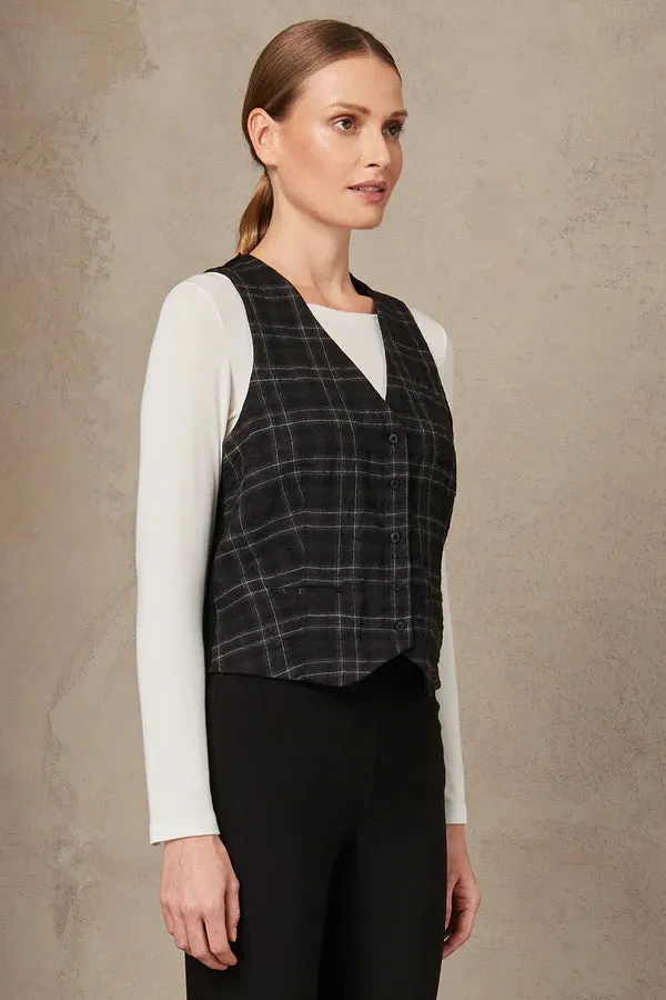 Checked Double-Face Vest - Black