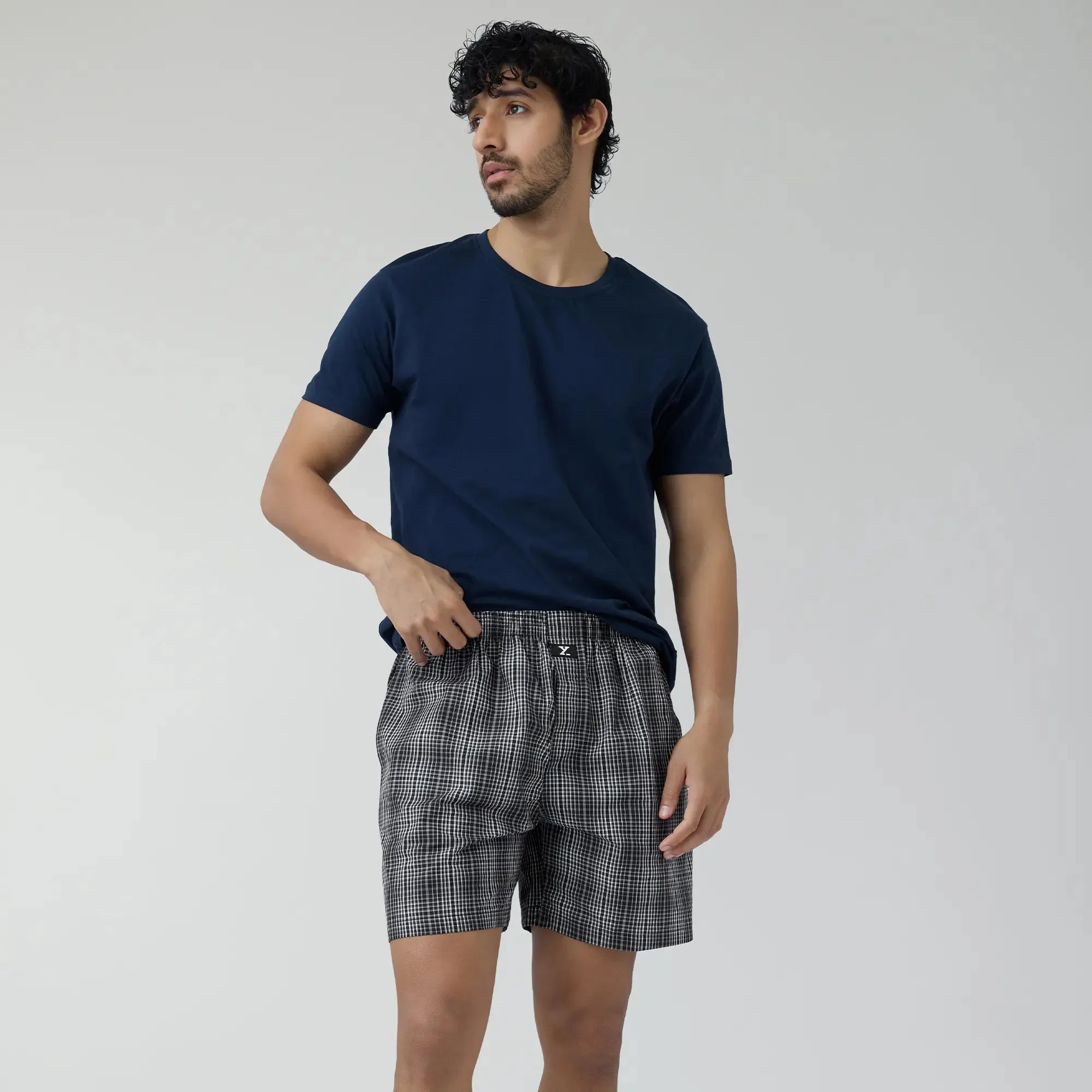 Checkmate Combed Cotton Boxer Shorts Smoke Grey