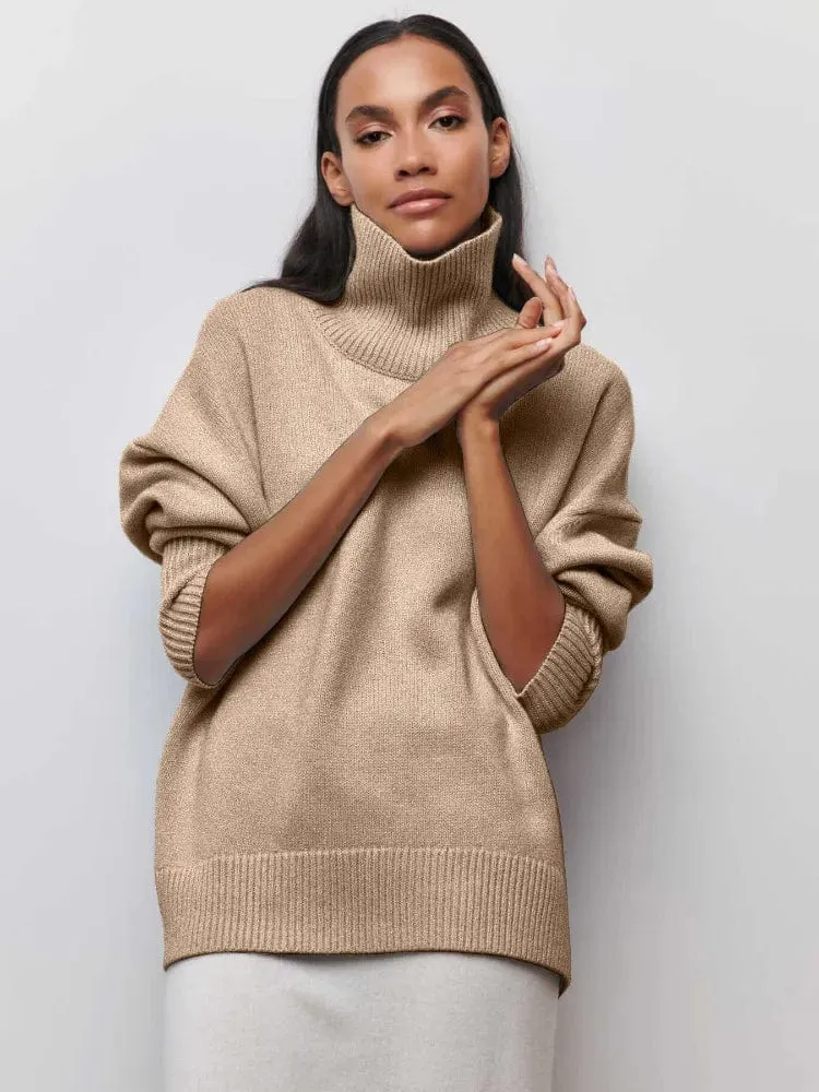 Chic Comfort: Women's Turtleneck Sweater Knit Pullover- Solid, Elegant, and Thick for Warmth in Autumn and Winter