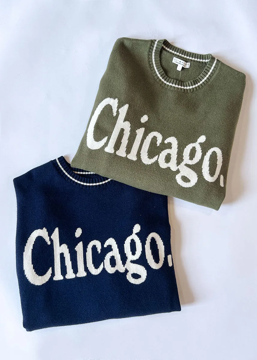 Chicago Oversized Stripe Cuff Sweater - Olive/Cream