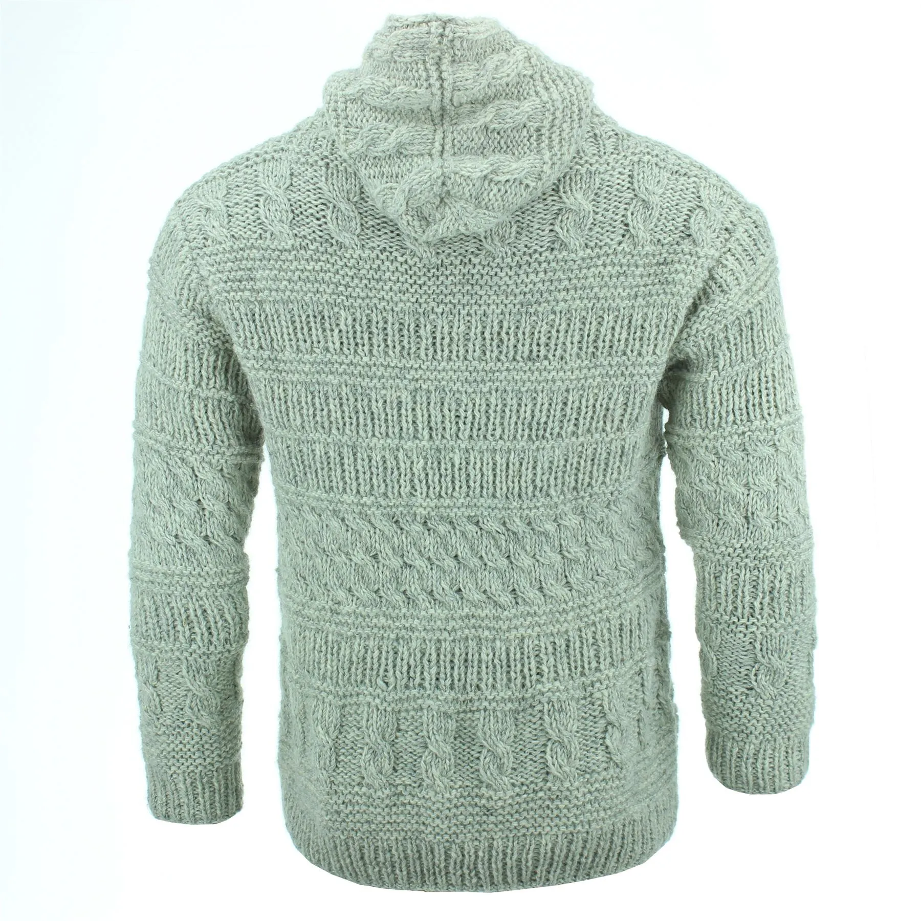 Chunky Wool Multi Knit Hoodie - Light Grey