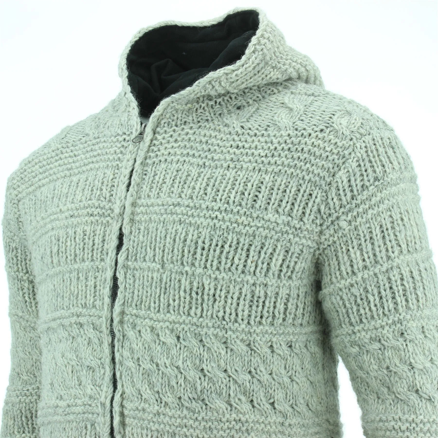 Chunky Wool Multi Knit Hoodie - Light Grey