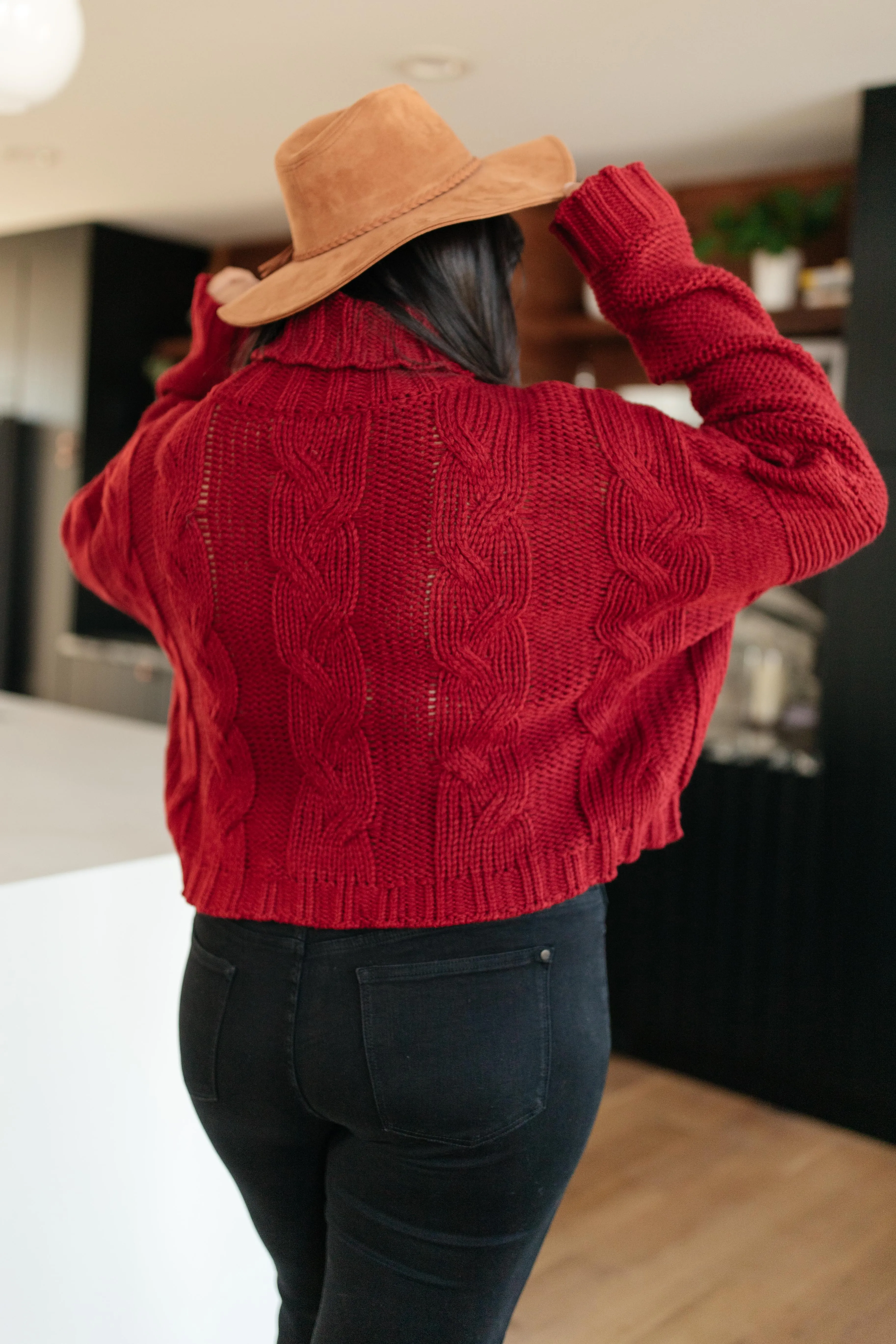 Classic Cable Knit Sweater in Cranberry