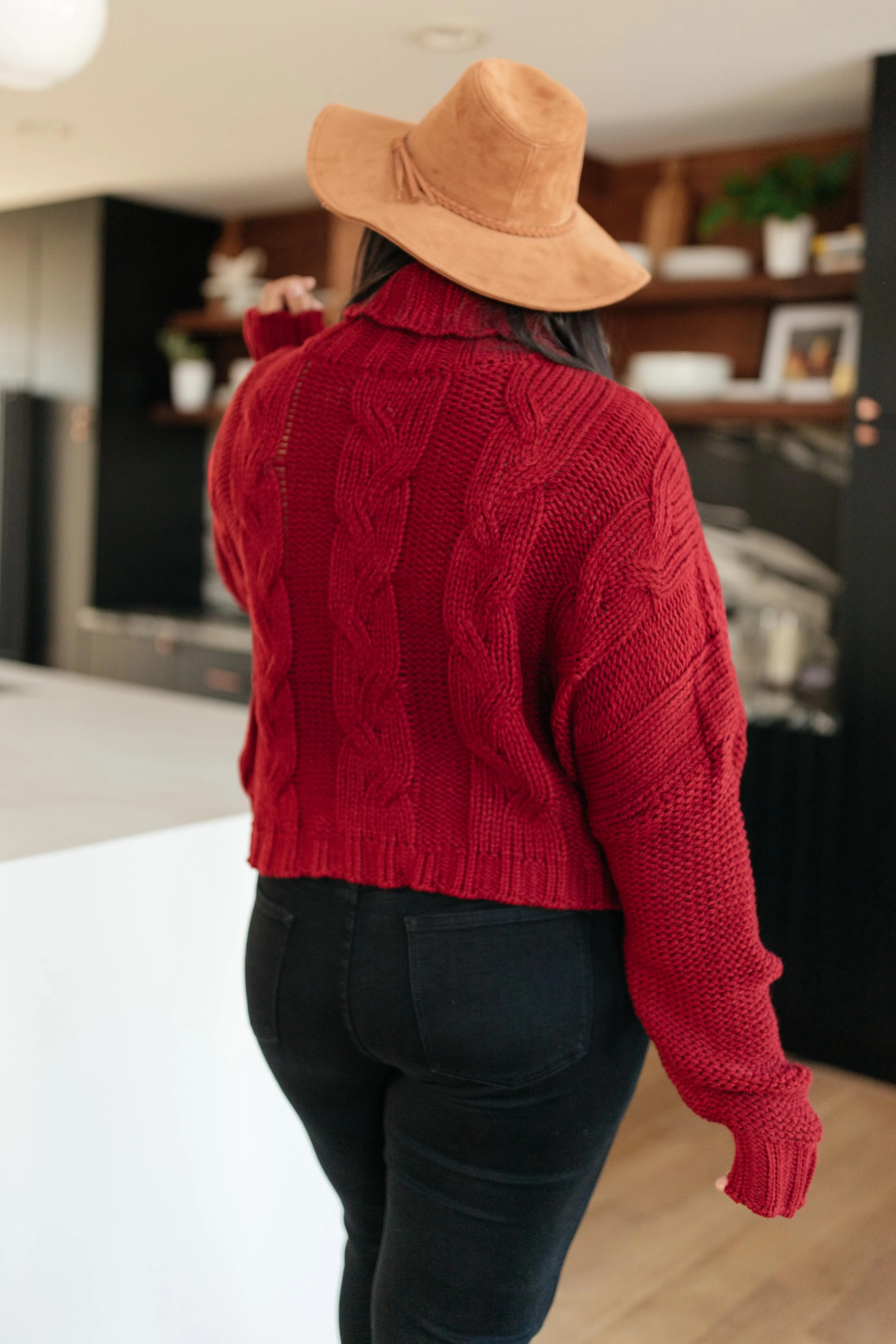 Classic Cable Knit Sweater in Cranberry