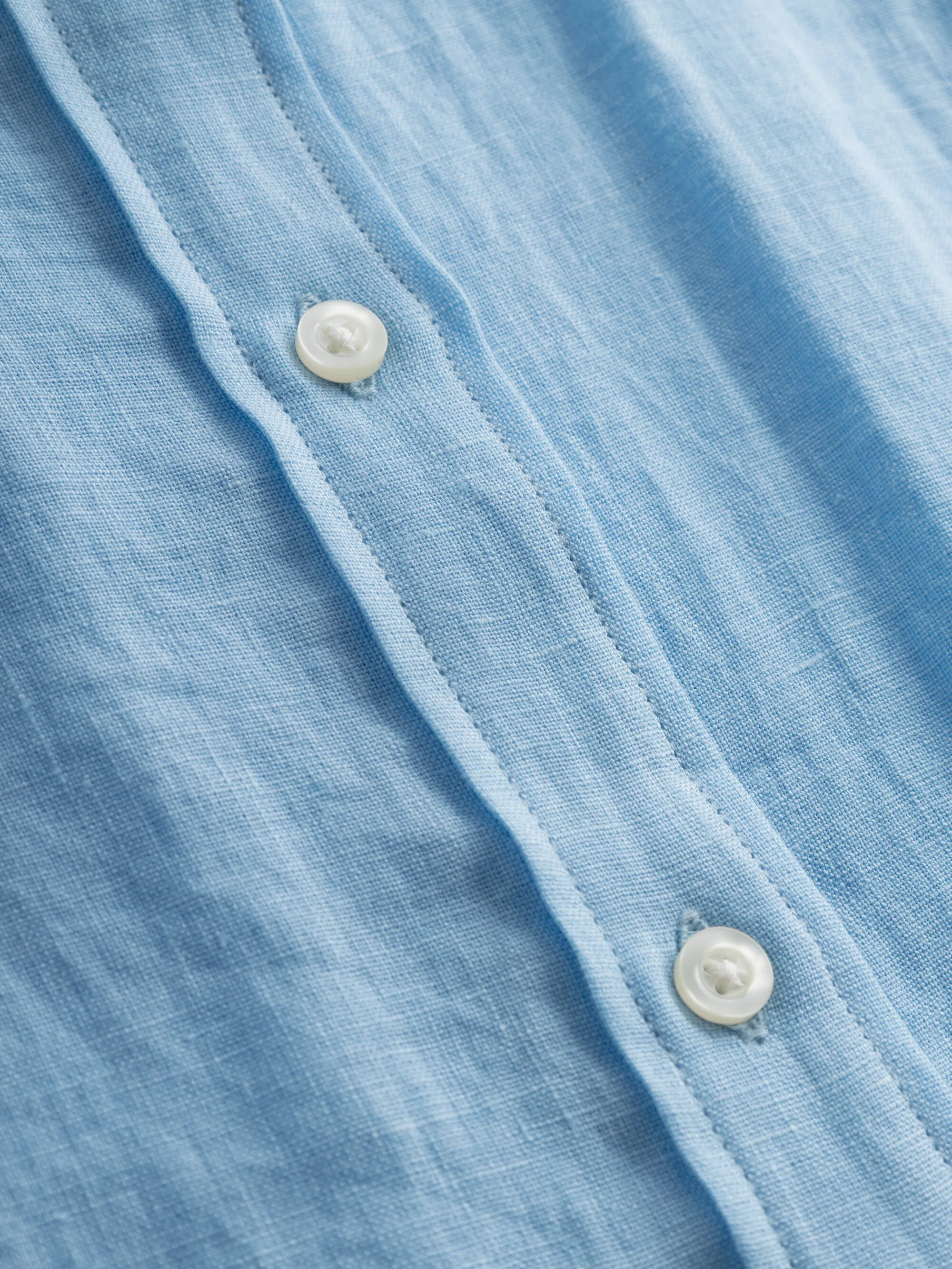 Collar stand short sleeve linen shirt - Airy Blue