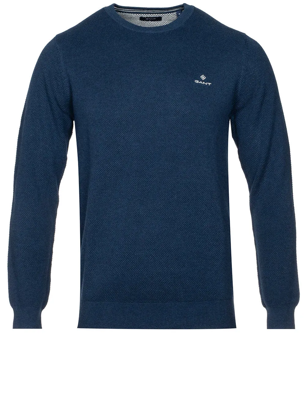 Cotton Piqué Crewneck Sweater Marine Melange