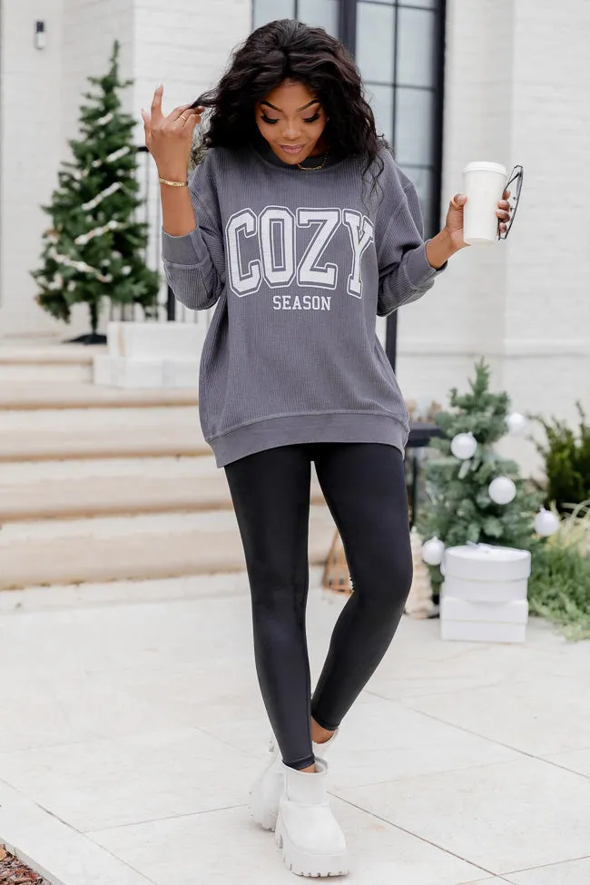 Cozy Season Charcoal Corded Graphic Sweatshirt FINAL SALE