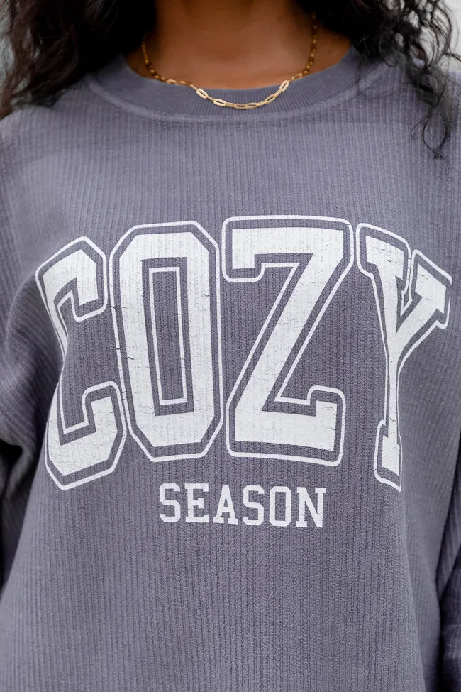 Cozy Season Charcoal Corded Graphic Sweatshirt FINAL SALE