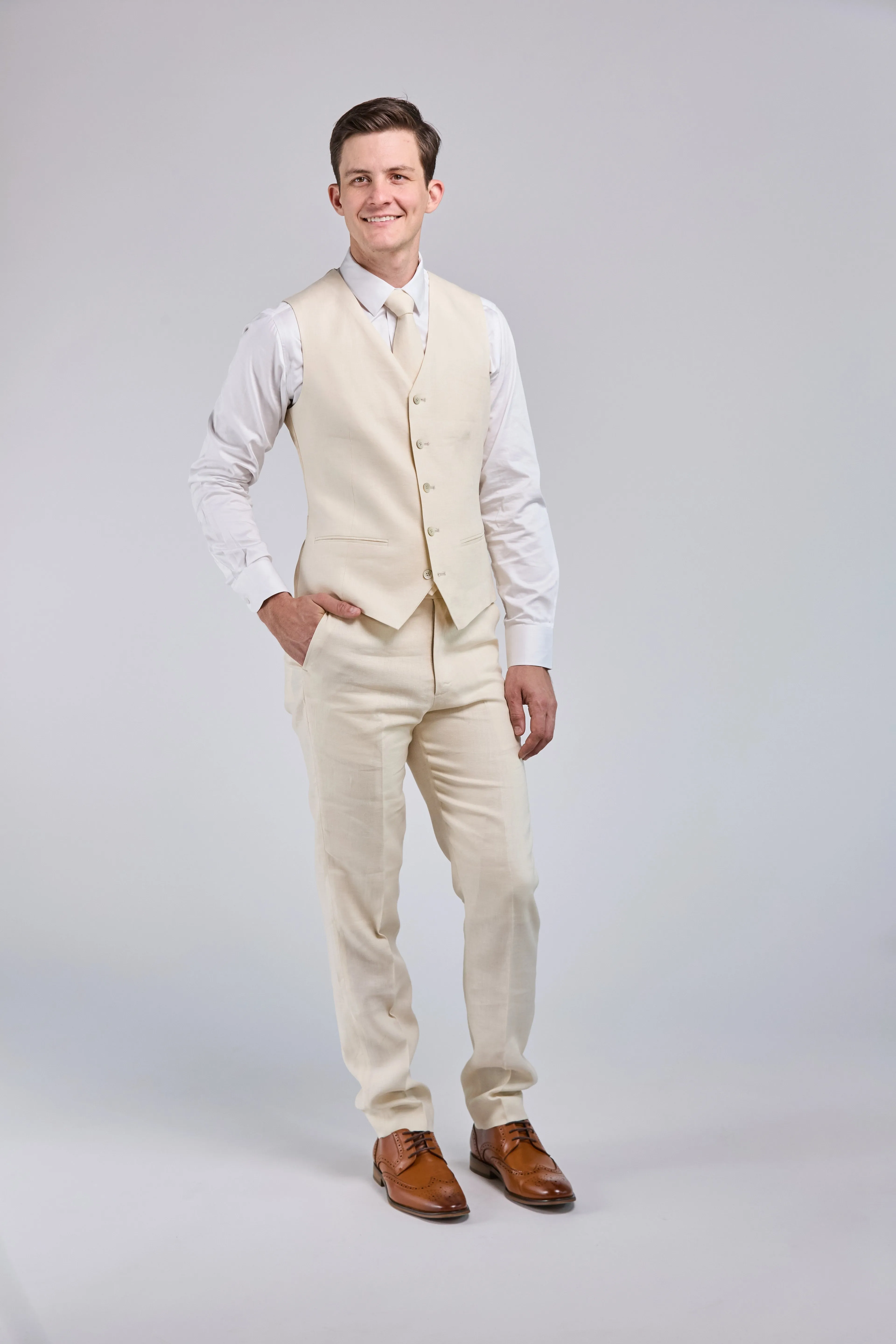 Cream Linen 3 Piece Suit