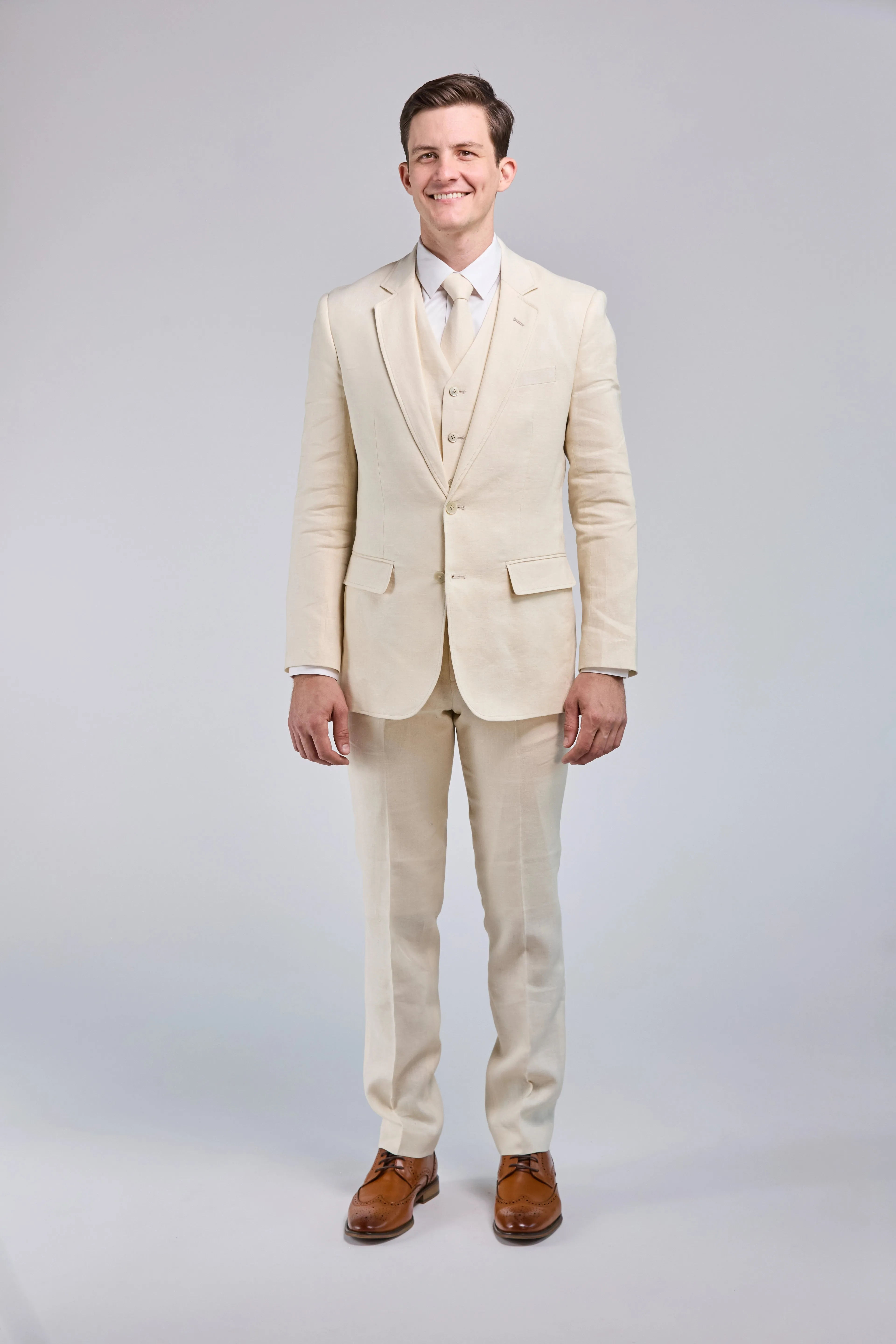 Cream Linen 3 Piece Suit