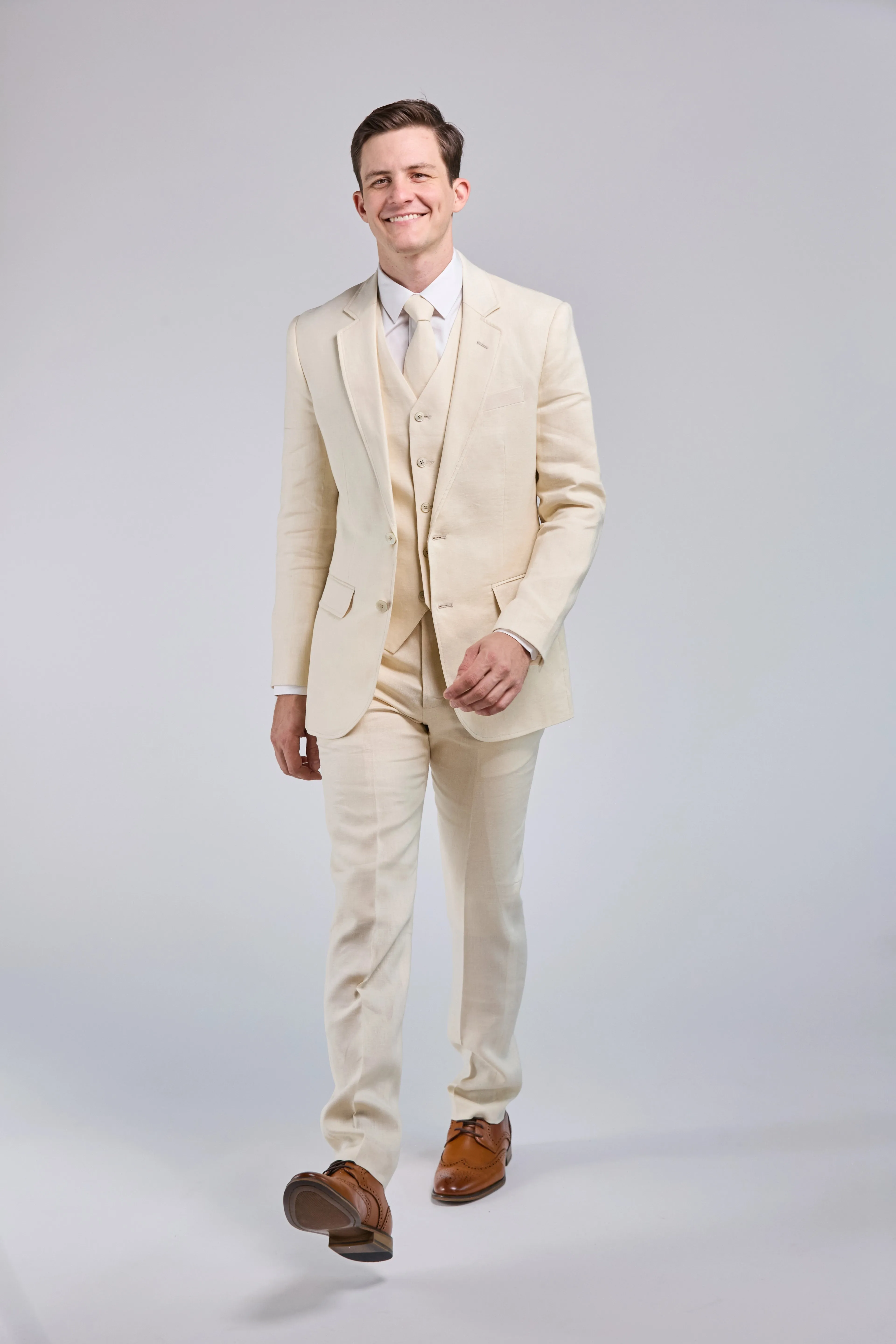 Cream Linen 3 Piece Suit