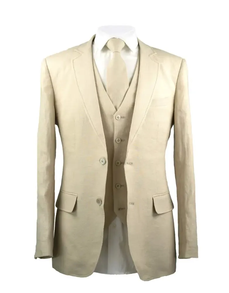 Cream Linen 3 Piece Suit