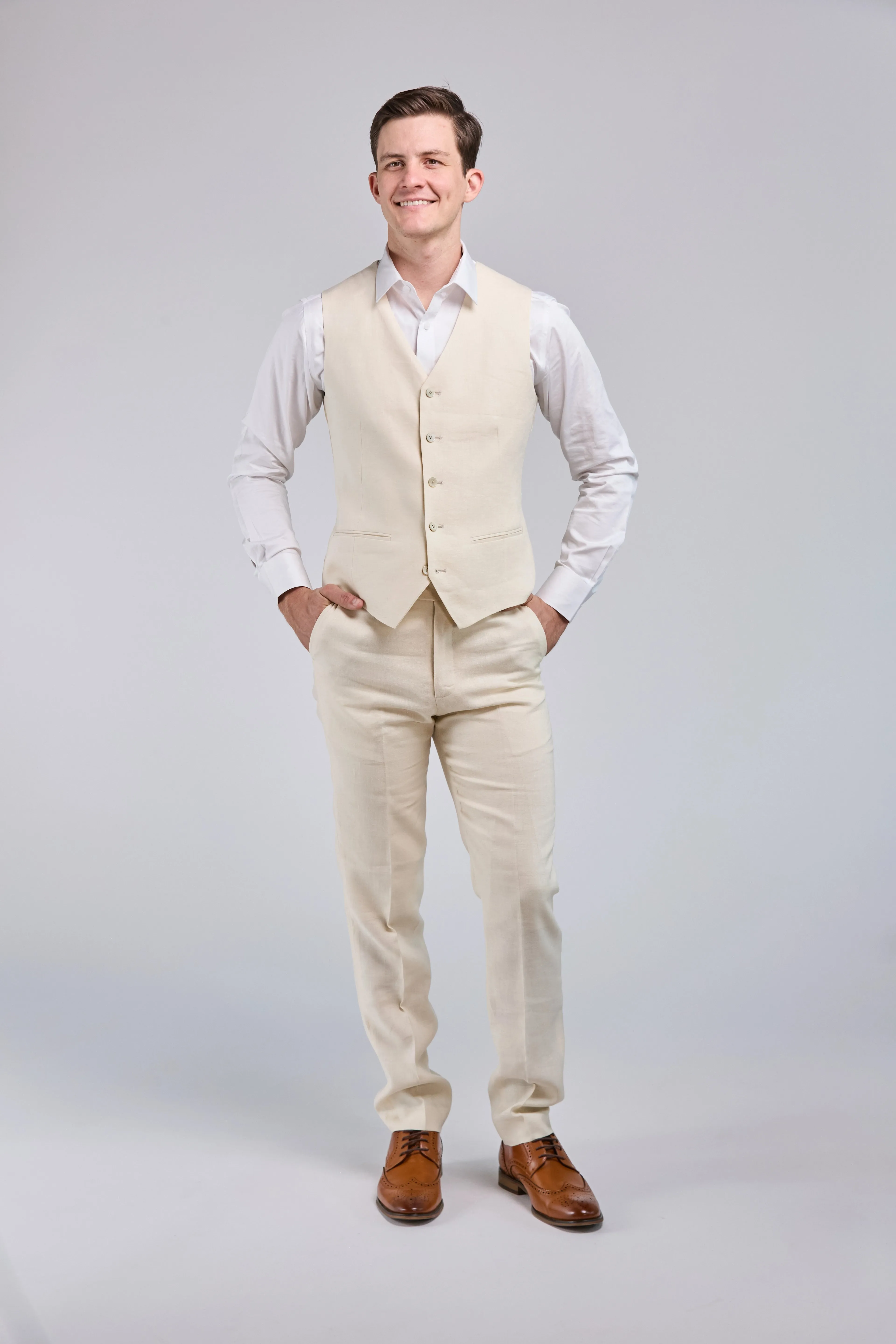 Cream Linen 3 Piece Suit