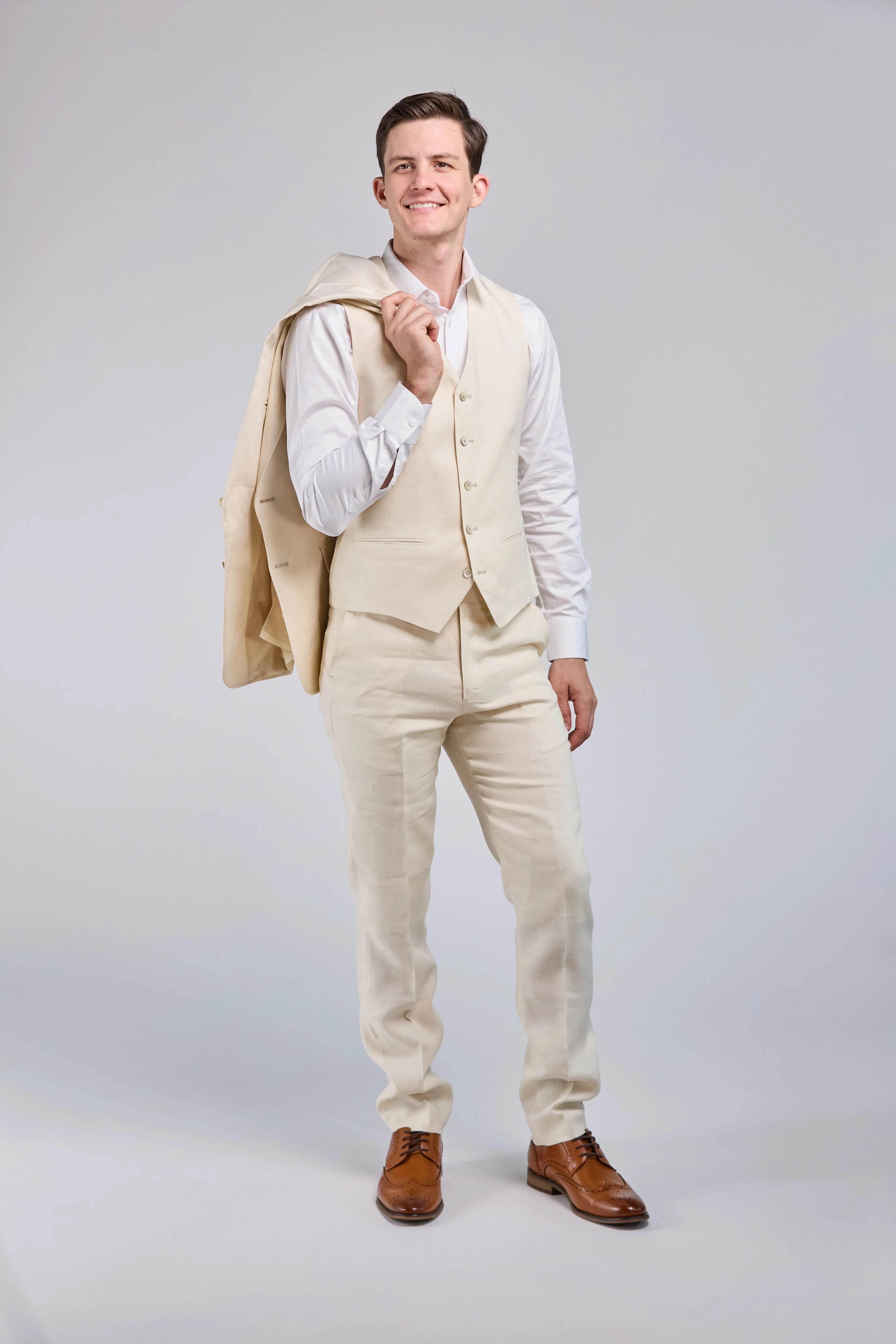 Cream Linen 3 Piece Suit